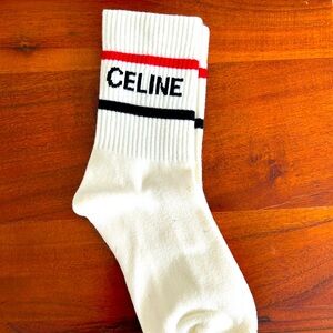 New Celine white striped logo socks